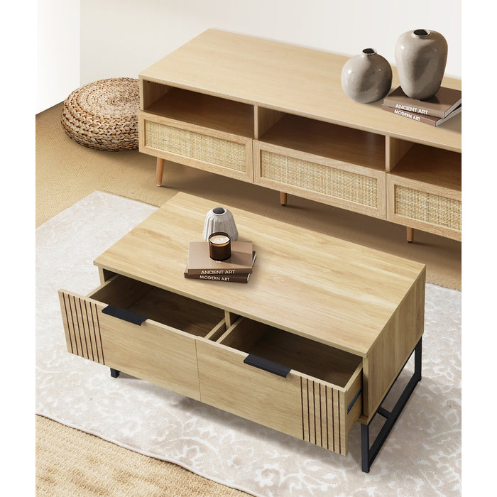 Coffee Table Storage Drawers Side Tables Sofa Cafe Desk Wooden Natural