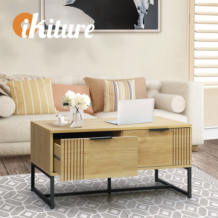 Coffee Table Storage Drawers Side Tables Sofa Cafe Desk Wooden Natural