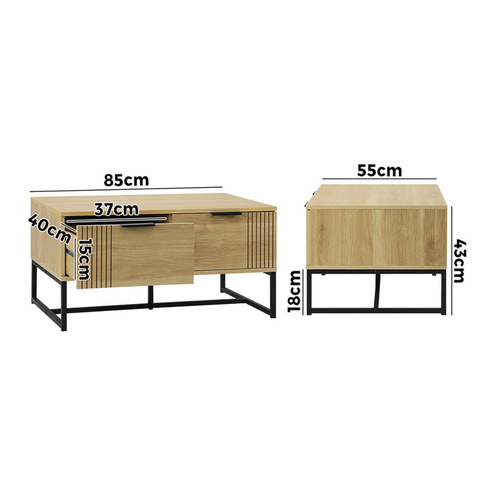 Coffee Table Storage Drawers Side Tables Sofa Cafe Desk Wooden Natural