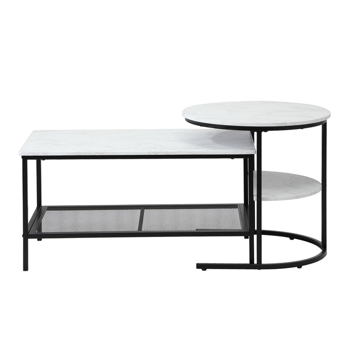 Nesting Coffee Table Set Of 2 Side End Tables Detachable Faux Marble