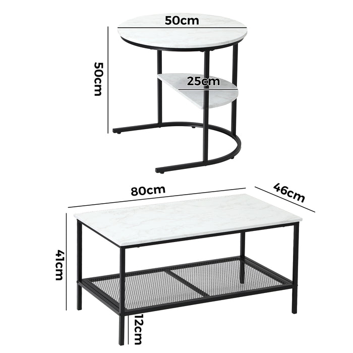 Nesting Coffee Table Set Of 2 Side End Tables Detachable Faux Marble