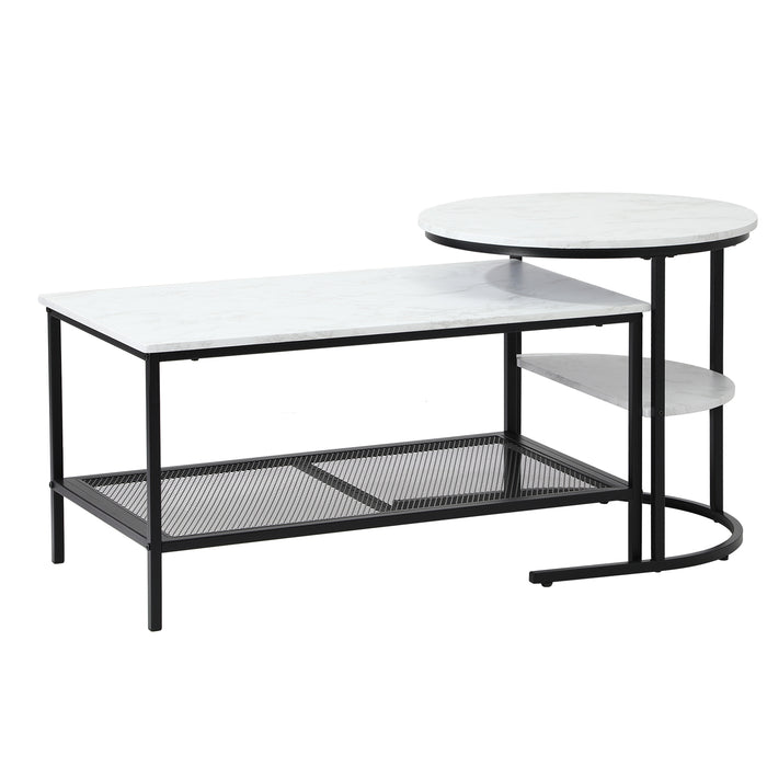 Nesting Coffee Table Set Of 2 Side End Tables Detachable Faux Marble