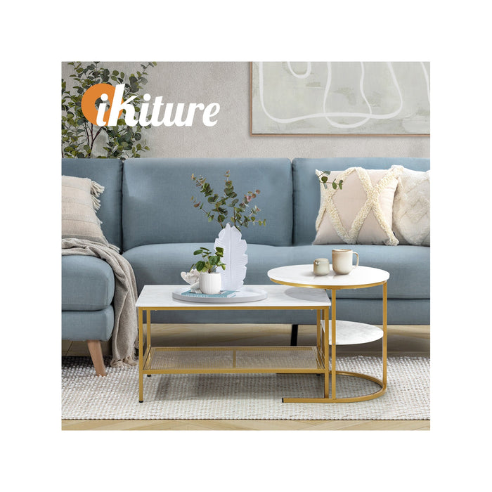 Nesting Coffee Table Set Of 2 Side End Table Detachable Faux Marble Top