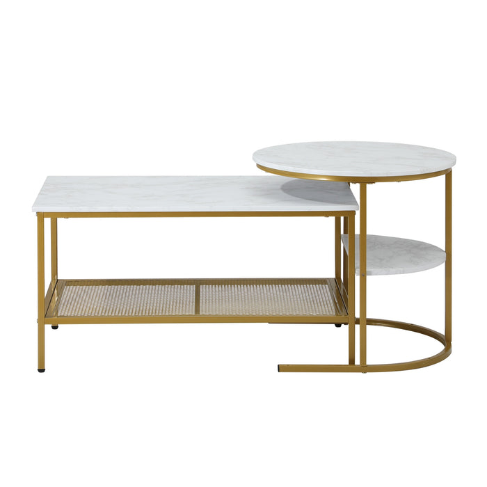 Nesting Coffee Table Set Of 2 Side End Table Detachable Faux Marble Top