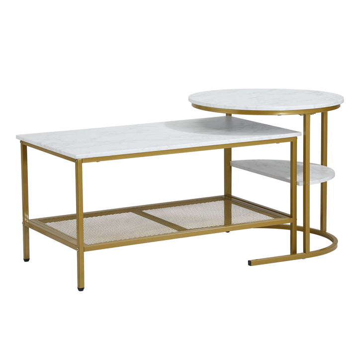 Nesting Coffee Table Set Of 2 Side End Table Detachable Faux Marble Top