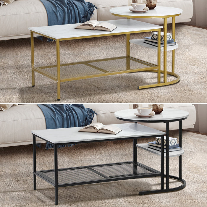 Nesting Coffee Table Set Of 2 Side End Tables Detachable Faux Marble