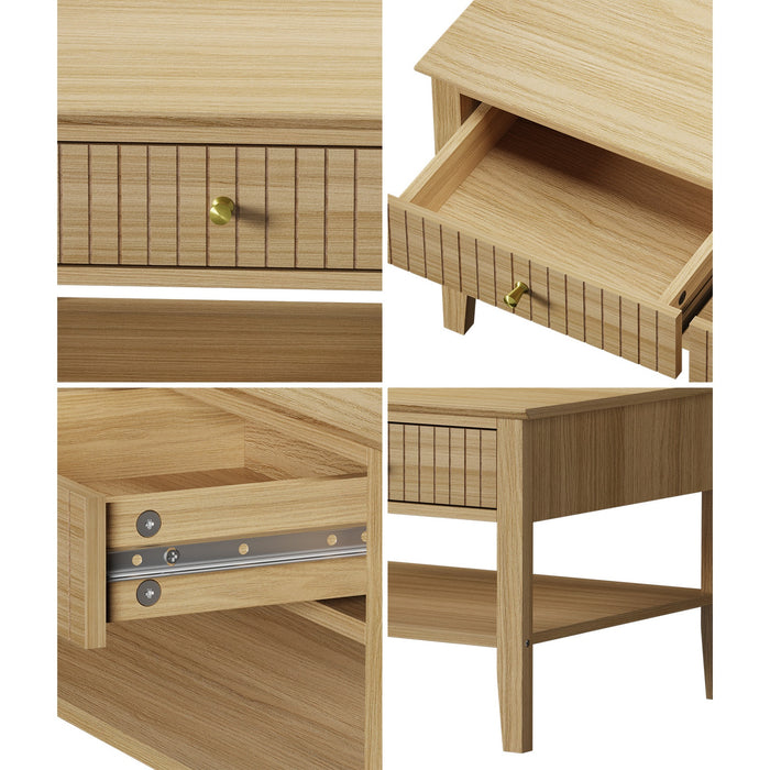 Coffee Table Rectangle Table Side Storage Drawers Shelving Natural