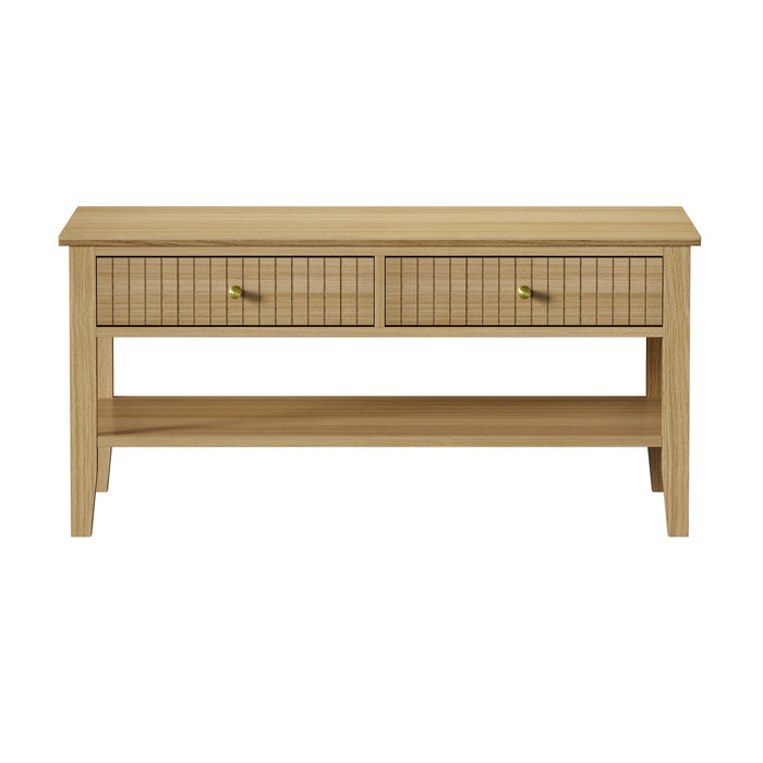 Coffee Table Rectangle Table Side Storage Drawers Shelving Natural