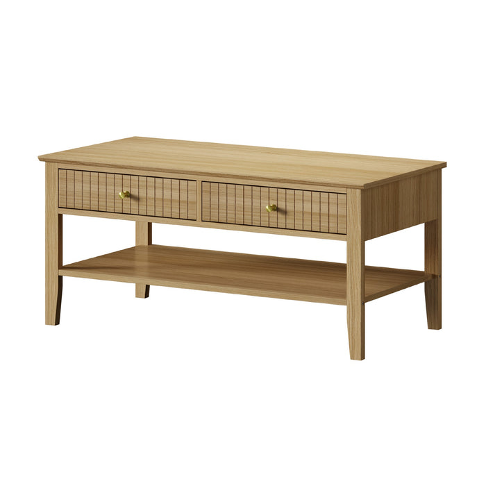 Coffee Table Rectangle Table Side Storage Drawers Shelving Natural