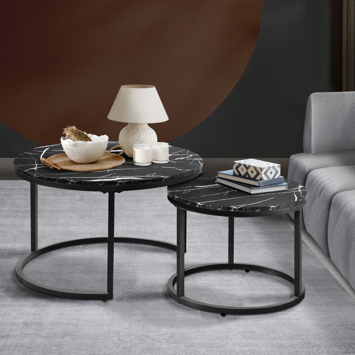 Set Of 2 Coffee Table Round Nesting Side End Table Black