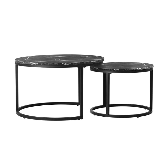 Set Of 2 Coffee Table Round Nesting Side End Table Black