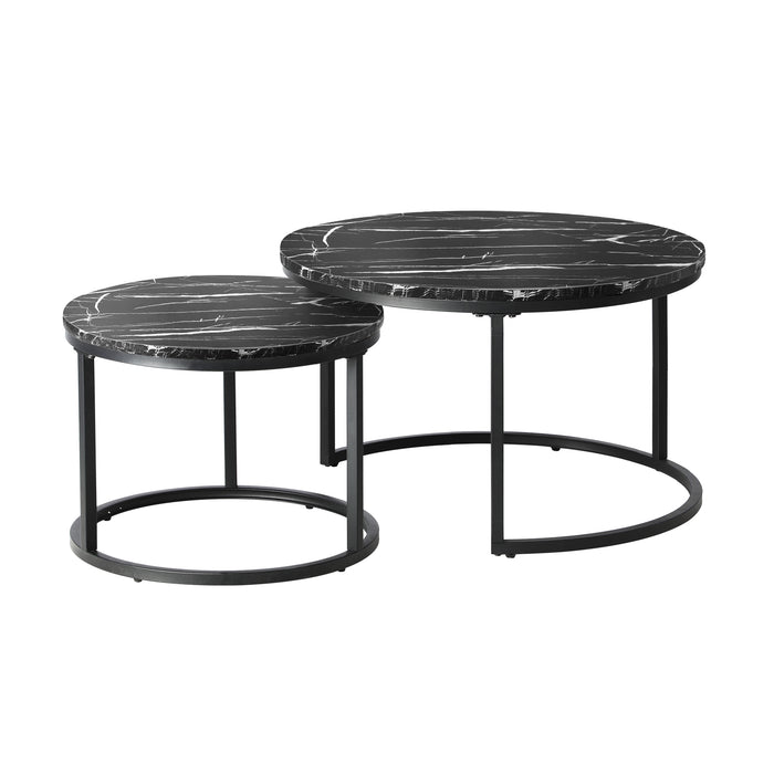 Set Of 2 Coffee Table Round Nesting Side End Table Black