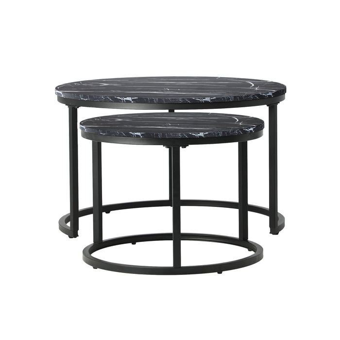 Set Of 2 Coffee Table Round Nesting Side End Table Black