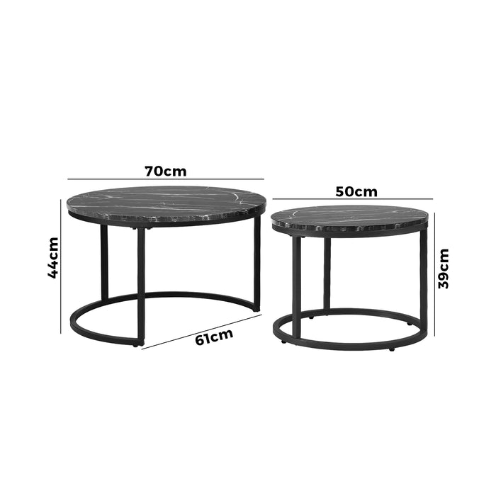 Set Of 2 Coffee Table Round Nesting Side End Table Black