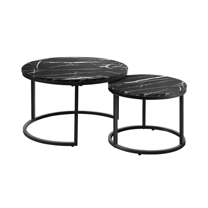 Set Of 2 Coffee Table Round Nesting Side End Table Black
