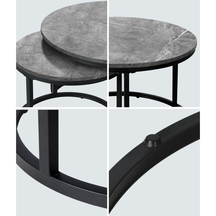 Set Of 2 Coffee Table Round Marble Nesting Side End Table Furniture