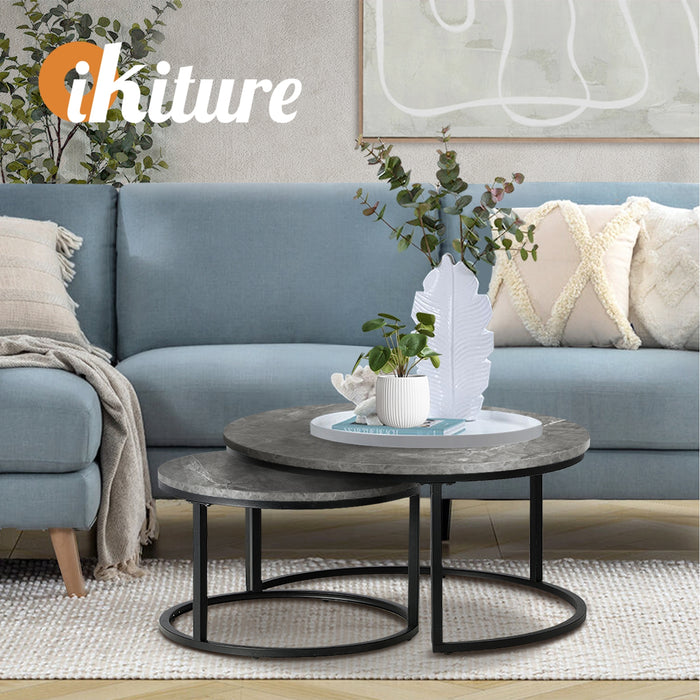 Set Of 2 Coffee Table Round Marble Nesting Side End Table Furniture