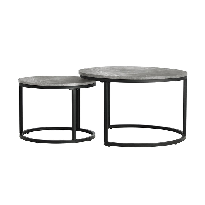Set Of 2 Coffee Table Round Marble Nesting Side End Table Furniture