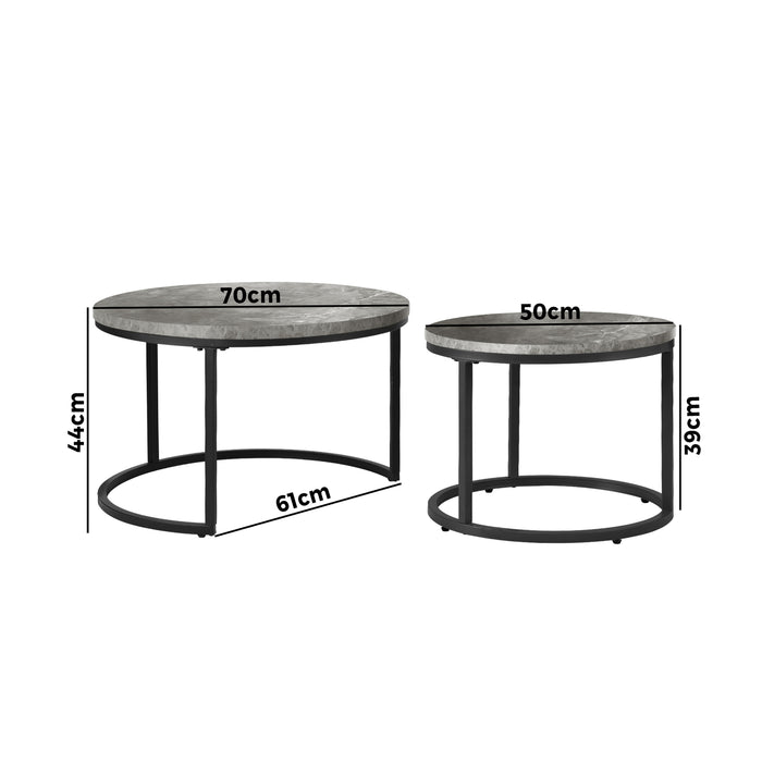 Set Of 2 Coffee Table Round Marble Nesting Side End Table Furniture
