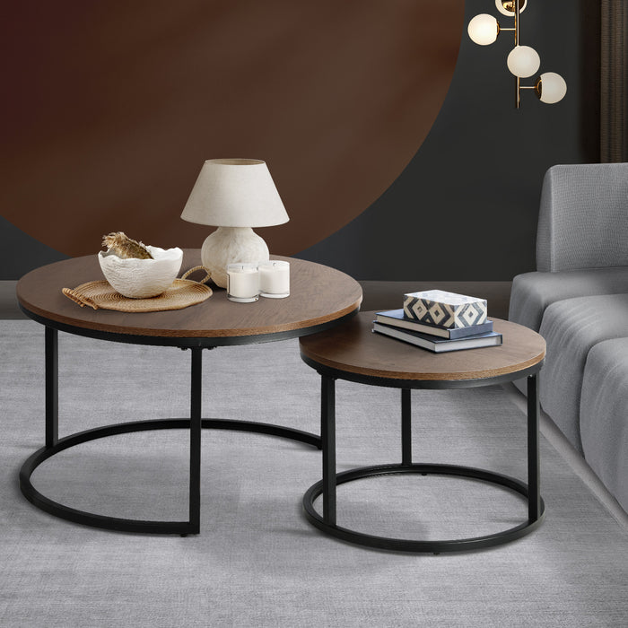 Set Of 2 Coffee Table Round Marble Nesting Side End Table Furniture