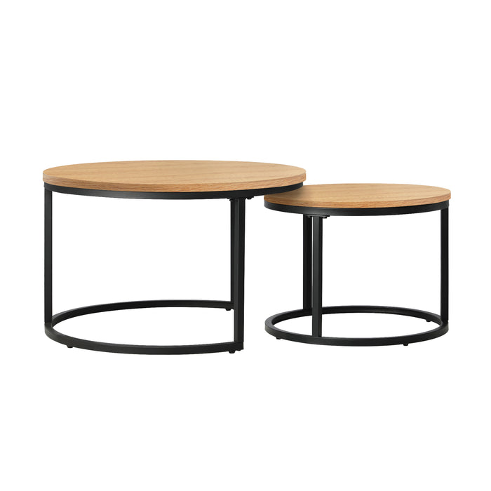 Set Of 2 Coffee Table Round Nesting Side End Table Natural