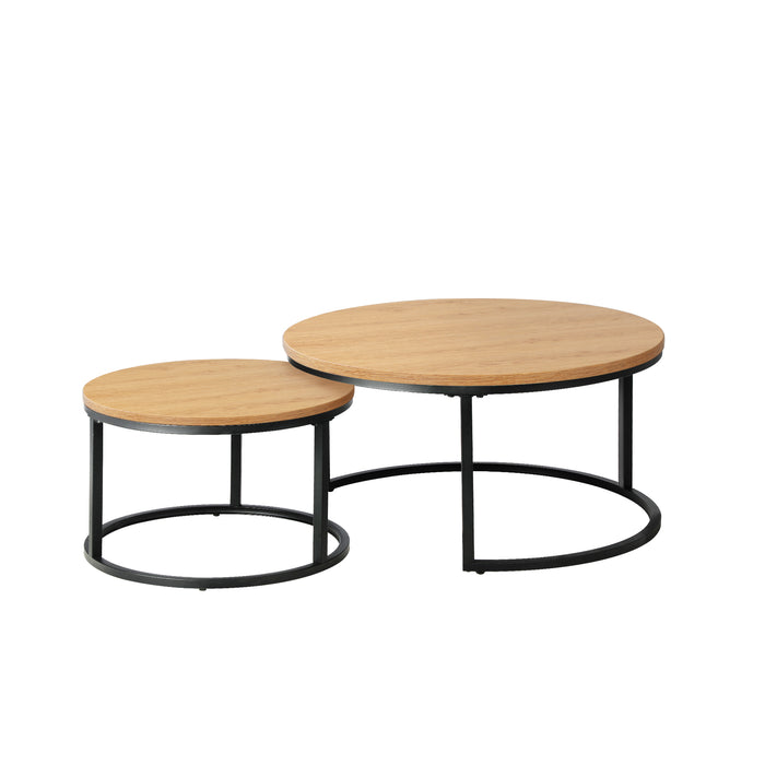 Set Of 2 Coffee Table Round Nesting Side End Table Natural