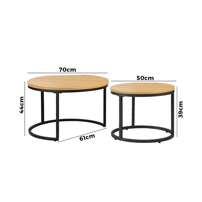 Set Of 2 Coffee Table Round Nesting Side End Table Natural