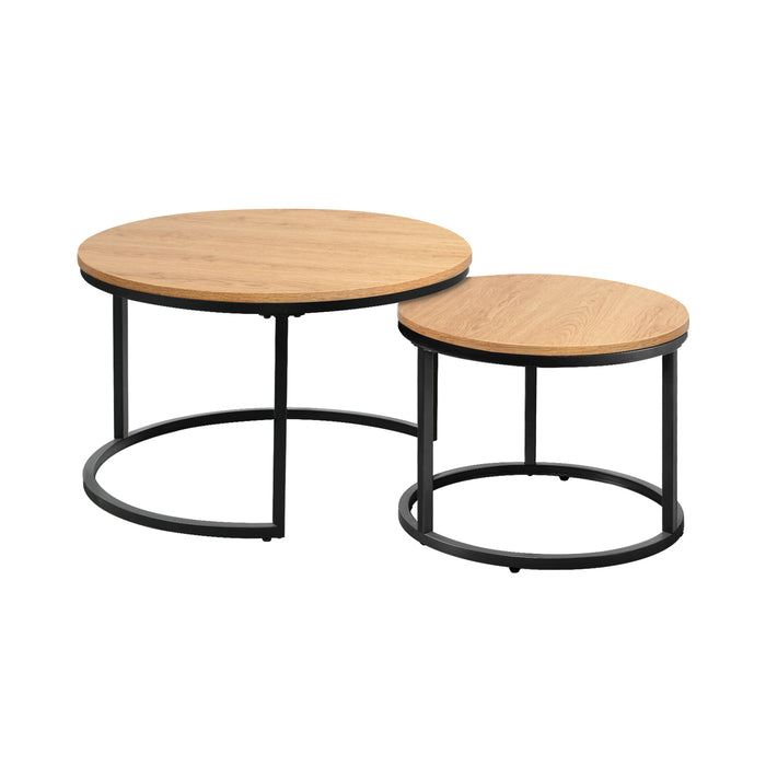 Set Of 2 Coffee Table Round Nesting Side End Table Natural