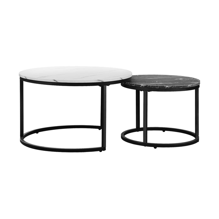 Set Of 2 Coffee Table Round Nesting Side End Table White & Black