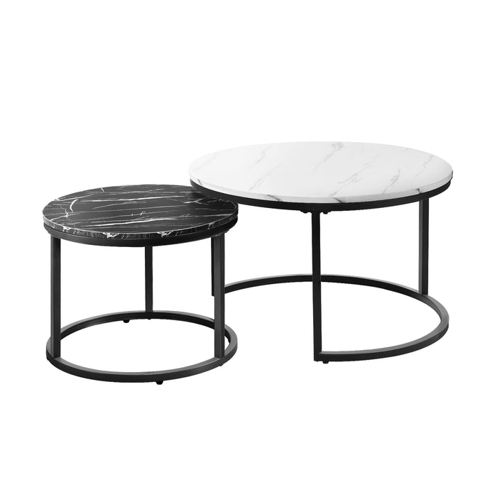 Set Of 2 Coffee Table Round Nesting Side End Table White & Black