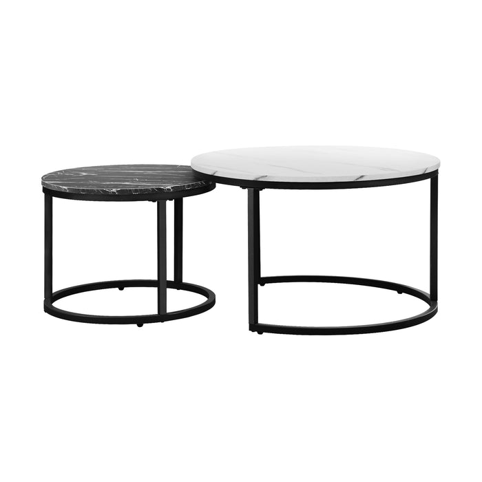 Set Of 2 Coffee Table Round Nesting Side End Table White & Black