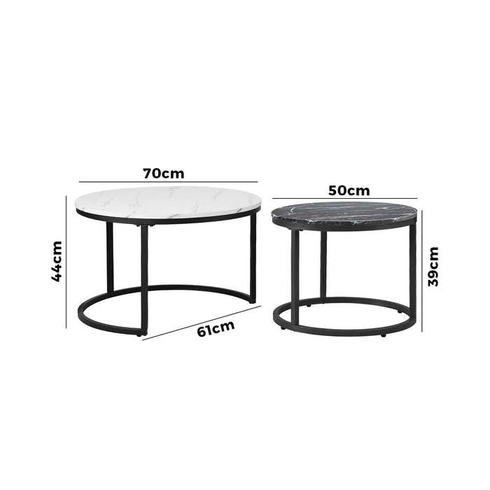 Set Of 2 Coffee Table Round Nesting Side End Table White & Black