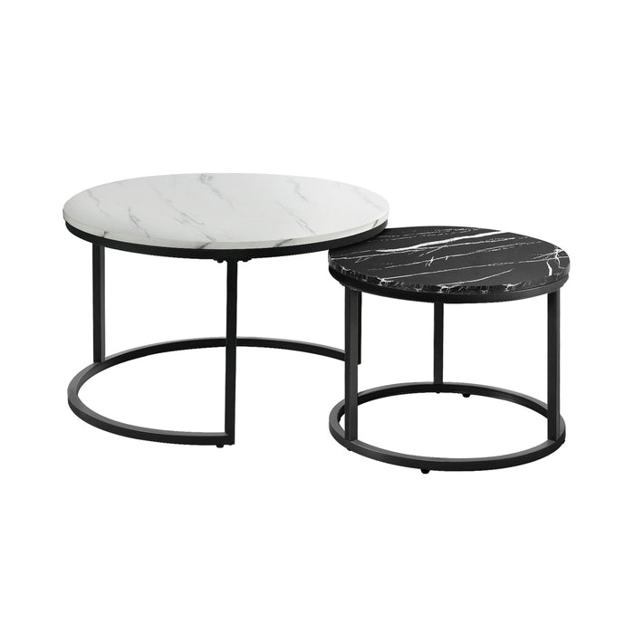Set Of 2 Coffee Table Round Nesting Side End Table White & Black
