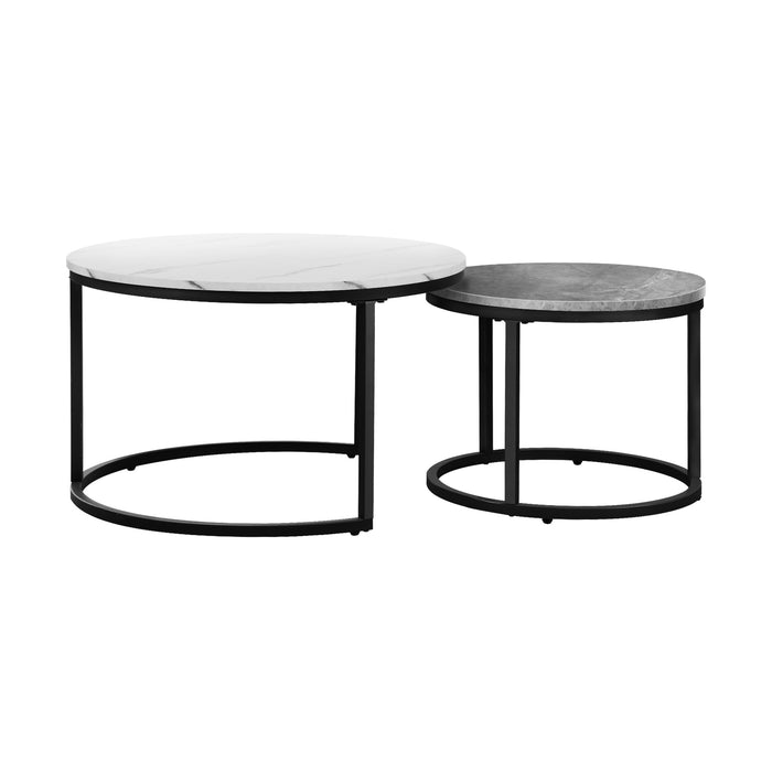Set Of 2 Coffee Table Round Nesting Side End Table White & Grey