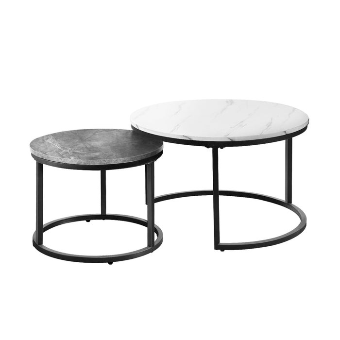 Set Of 2 Coffee Table Round Nesting Side End Table White & Grey
