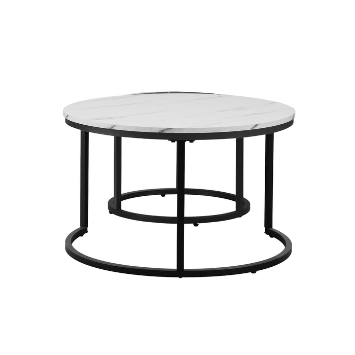 Set Of 2 Coffee Table Round Nesting Side End Table White & Grey