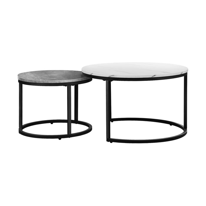 Set Of 2 Coffee Table Round Nesting Side End Table White & Grey