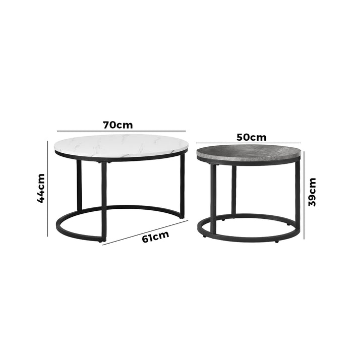 Set Of 2 Coffee Table Round Nesting Side End Table White & Grey
