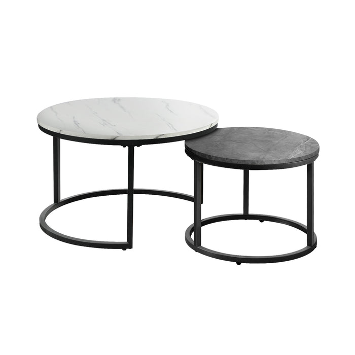 Set Of 2 Coffee Table Round Nesting Side End Table White & Grey