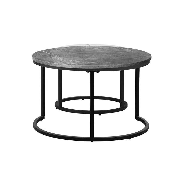 Ikiture Set Of 2 Coffee Table Round Marble-Like Nesting Side Tables Grey White