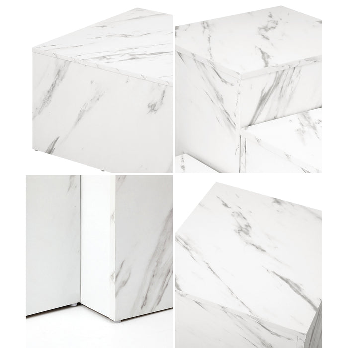 Coffee Table Set Of 3 Side Tables Sofa Cafe Desk Marble Effect White