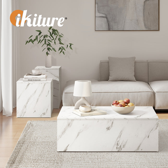 Coffee Table Set Of 3 Side Tables Sofa Cafe Desk Marble Effect White
