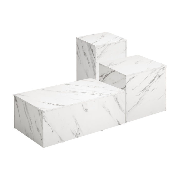 Coffee Table Set Of 3 Side Tables Sofa Cafe Desk Marble Effect White