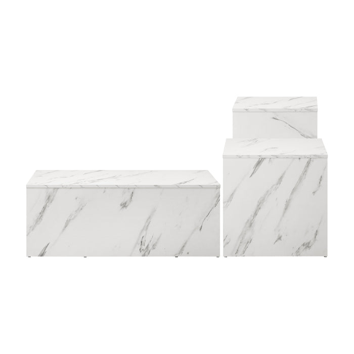 Coffee Table Set Of 3 Side Tables Sofa Cafe Desk Marble Effect White