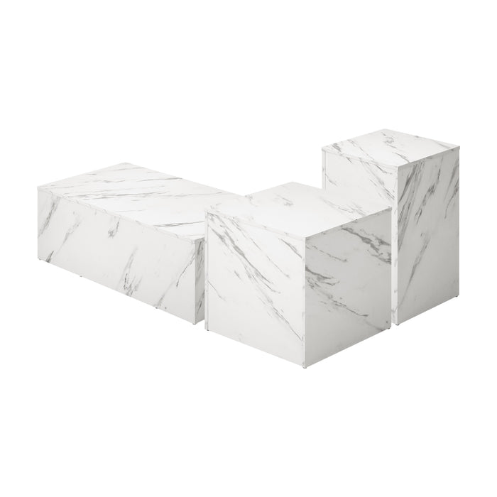 Coffee Table Set Of 3 Side Tables Sofa Cafe Desk Marble Effect White