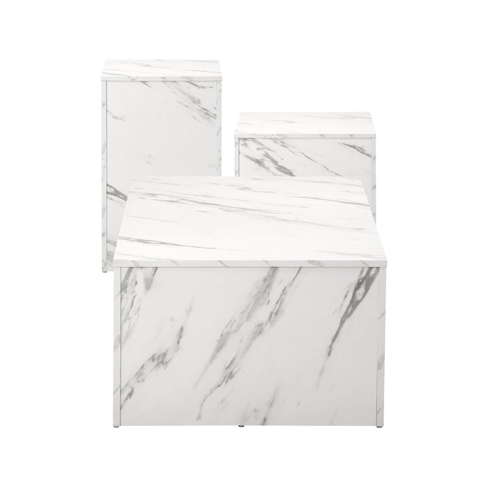 Coffee Table Set Of 3 Side Tables Sofa Cafe Desk Marble Effect White