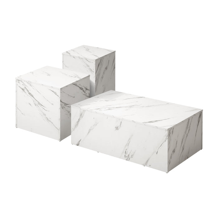 Coffee Table Set Of 3 Side Tables Sofa Cafe Desk Marble Effect White