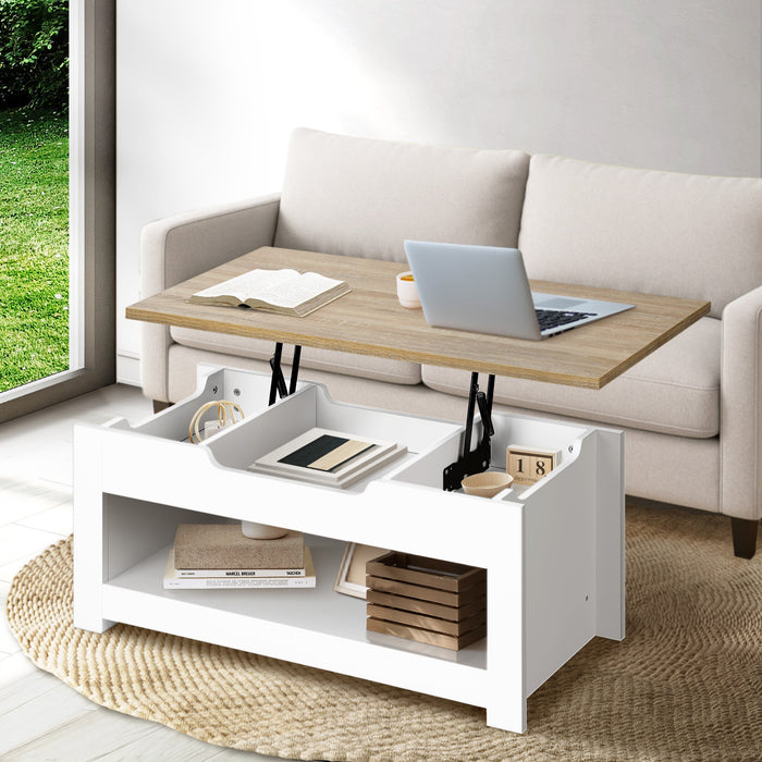 Coffee Table Lift Up Top Modern Table Hidden Book Storage Shelf Display