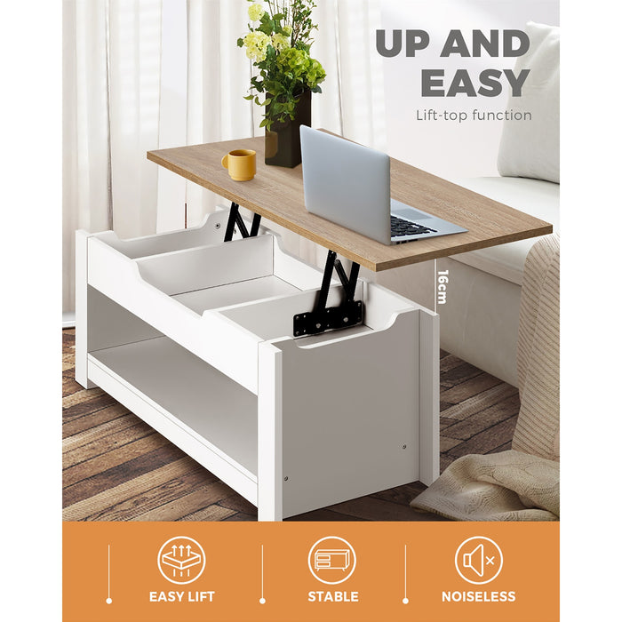 Coffee Table Lift Up Top Modern Table Hidden Book Storage Shelf Display