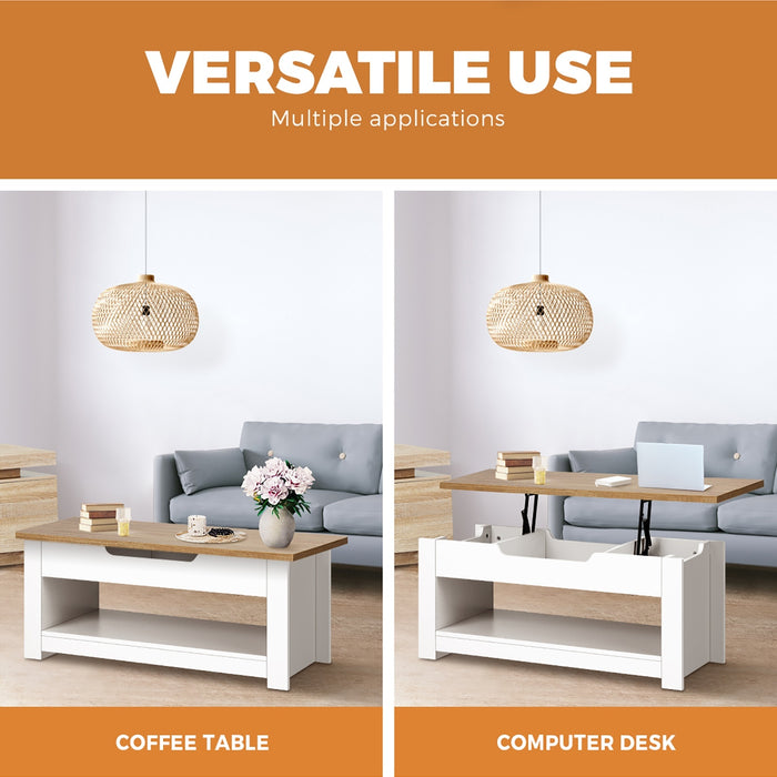 Coffee Table Lift Up Top Modern Table Hidden Book Storage Shelf Display